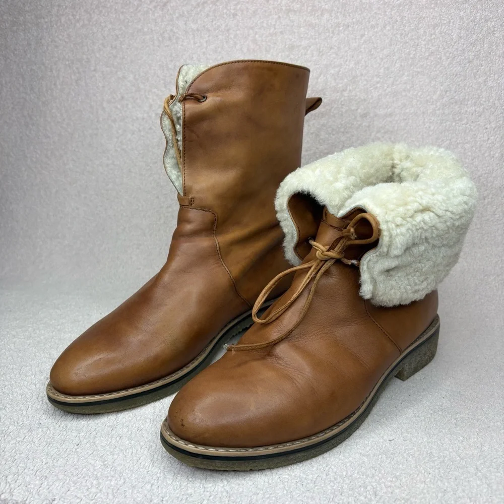 James Heybrook Tan Leather Shearling-Lined Winter Boots